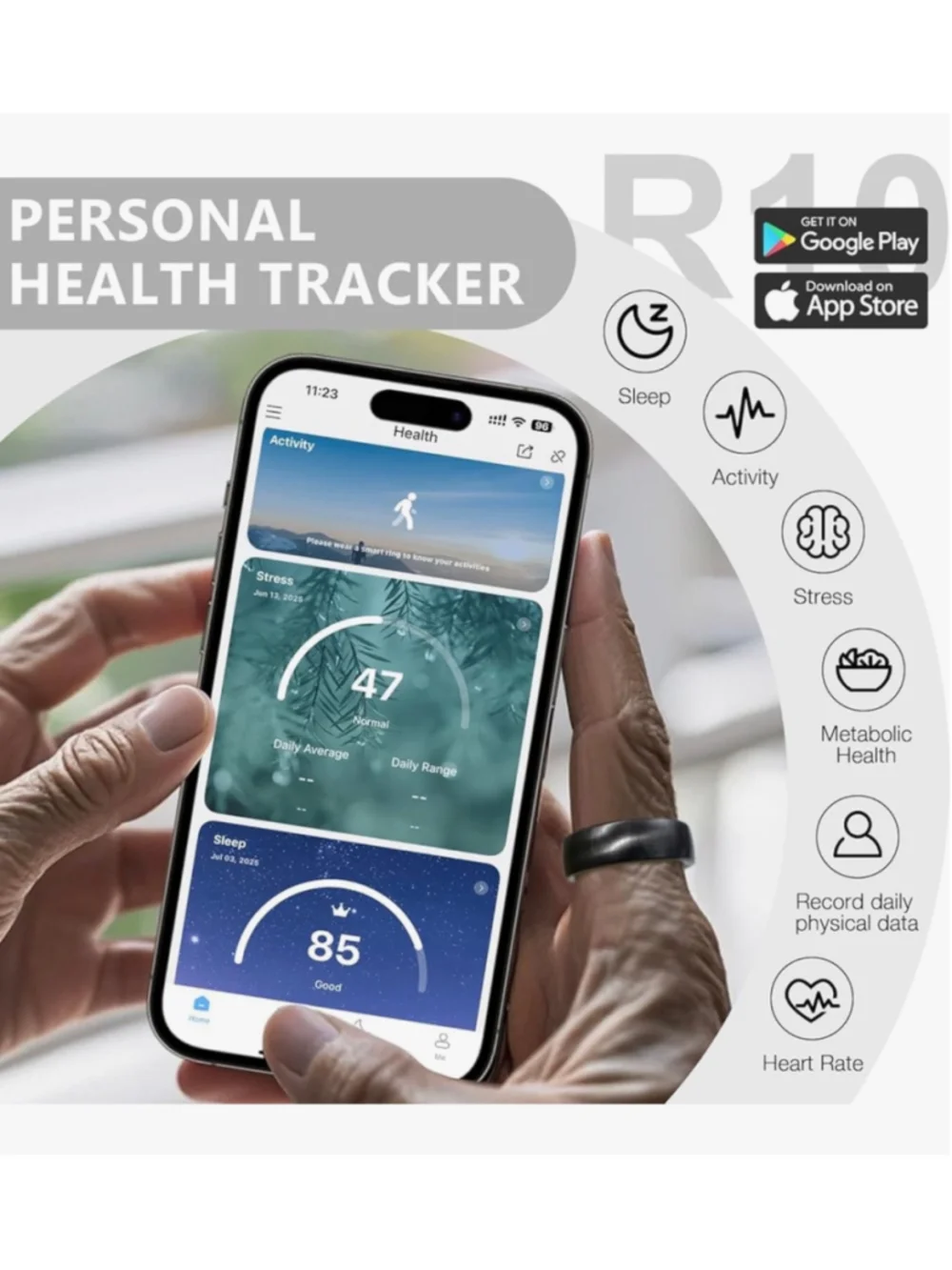 EOGBM Smart Health Ring Rose Gold Size 8 Fitness Tracker Sleep Monitor